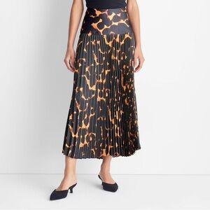 Future Collective Brown Tortoise Pleated Midi Skirt Drop Waist A Line Women S